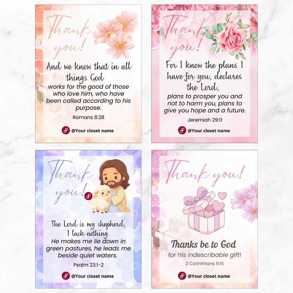 100 Pack Biblie Thank You Insert Cards - Small Business Thank You Card 4" x 3"